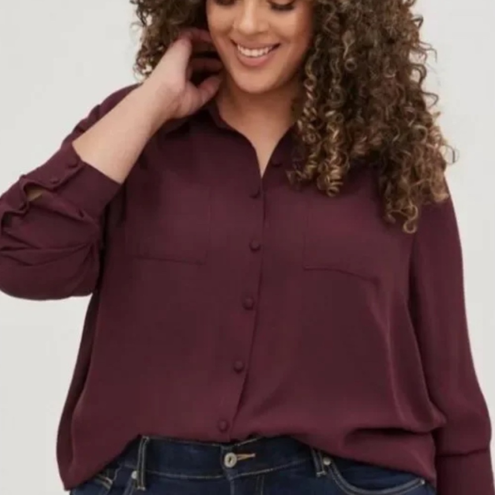 Torrid Madison Burgundy Purple Georgette Button Front Blouse Size 00